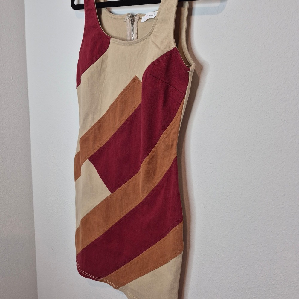 Retro Inspired Mini Patchwork Dress Boho Phoebe Buffay Coastal Cowgirl Size M - Picture 3 of 8